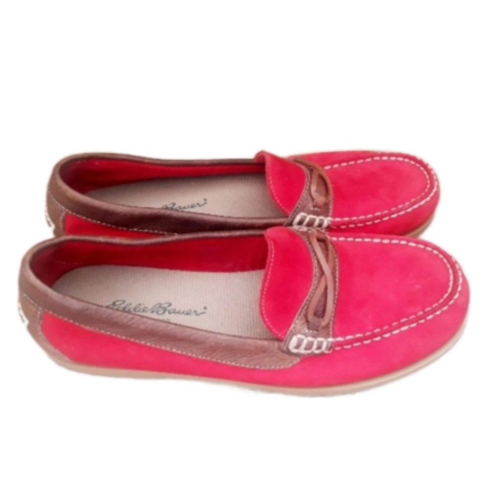 Eddie Bauer Women's Red Suede Loafers - Size 11 Moc Toe Driving Loafers